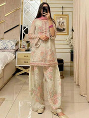 Fantastic Flower Print White Color Palazzo Suit
