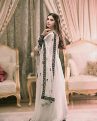 Presenting Embroidery Work White Color Anarkali Gown