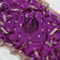 Flattering Heavy Work Purple Color Saree