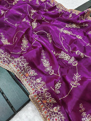 Flattering Heavy Work Purple Color Saree