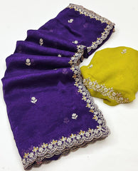 Party Wear Embroidery Work Purple Color Saree