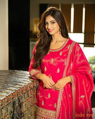 Wonderful Embroidery Work Pink Color Palazzo Suit