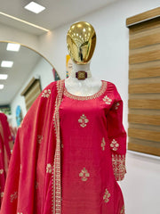 Wonderful Embroidery Work Pink Color Palazzo Suit