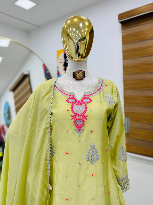 Good Looking Sequence Work Green Color Palazzo Suit