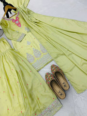 Good Looking Sequence Work Green Color Palazzo Suit