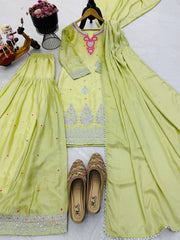 Good Looking Sequence Work Green Color Palazzo Suit