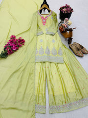 Good Looking Sequence Work Green Color Palazzo Suit
