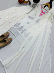 Good Looking Sequence Work White Color Palazzo Suit