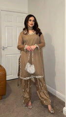 Fabulous Embroidery Work Chiku Color Salwar Suit