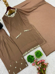 Fabulous Embroidery Work Chiku Color Salwar Suit