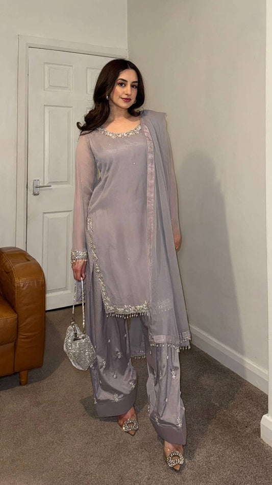 Fabulous Embroidery Work Grey Color Salwar Suit