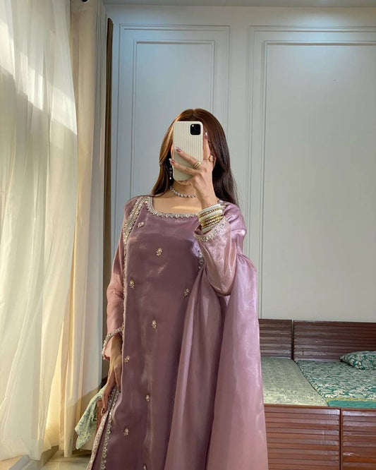 Elegant Sequence Work Lavender Color Palazzo Suit