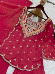 Party Wear Heavy Work Pink Color Palazzo Suit