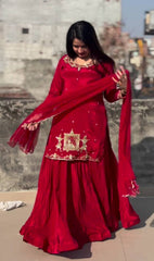 Wedding Wear Embroidery Work Red Color Top With Lehenga Choli