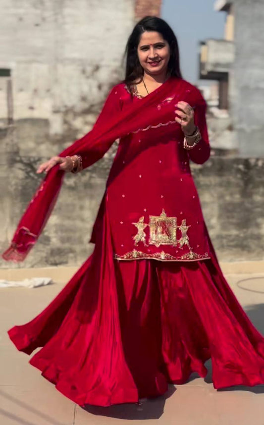 Wedding Wear Embroidery Work Red Color Top With Lehenga Choli