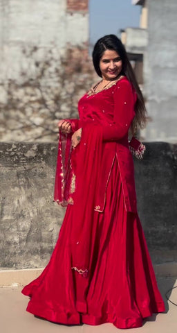 Wedding Wear Embroidery Work Red Color Top With Lehenga Choli