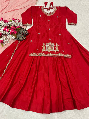 Wedding Wear Embroidery Work Red Color Top With Lehenga Choli