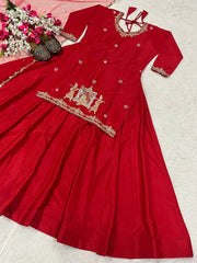 Wedding Wear Embroidery Work Red Color Top With Lehenga Choli
