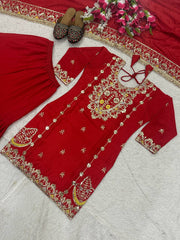 Designer Heavy Work Red Color Sharara Suit