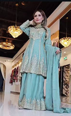 Function Wear Sky Blue Color Heavy Work Sharara Suit