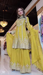 Function Wear Yellow Color Heavy Work Sharara Suit