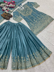 Function Wear Sky Blue Color Heavy Work Sharara Suit