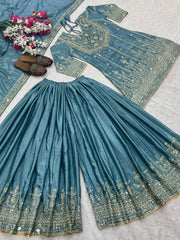 Function Wear Sky Blue Color Heavy Work Sharara Suit