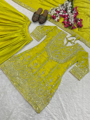 Function Wear Yellow Color Heavy Work Sharara Suit