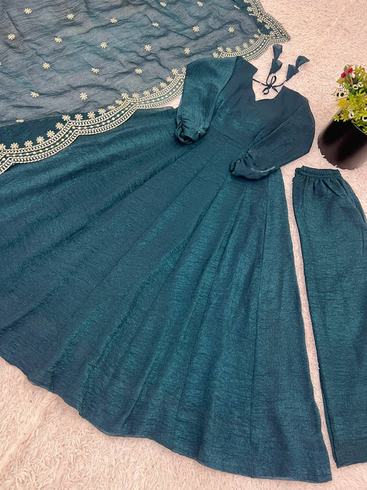 Adorable Fandy Silk Blue Color Anarkali Gown
