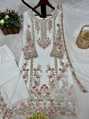 Unique Heavy Work White Color Palazzo Suit