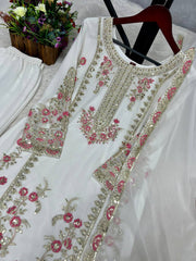 Unique Heavy Work White Color Palazzo Suit