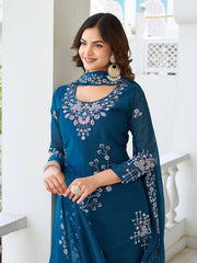Captivating Embroidery Work Blue Color Palazzo Suit