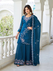 Captivating Embroidery Work Blue Color Palazzo Suit