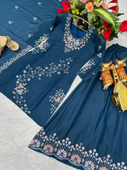 Captivating Embroidery Work Blue Color Palazzo Suit
