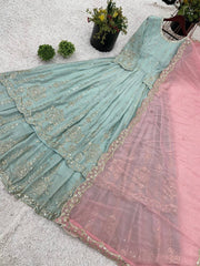 Occasion Wear Heavy Work Rama Color Top With Lehenga