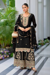 Ravishing Embroidery Work Black Color Sharara Suit