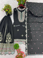 Ravishing Embroidery Work Black Color Sharara Suit