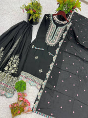 Ravishing Embroidery Work Black Color Sharara Suit