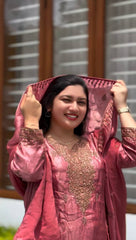 Charming Heavy Work Pink Color Palazzo Suit