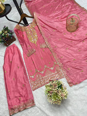 Charming Heavy Work Pink Color Palazzo Suit