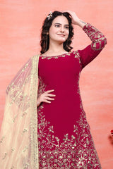 Designer Heavy Work Red Color Sharara Suit