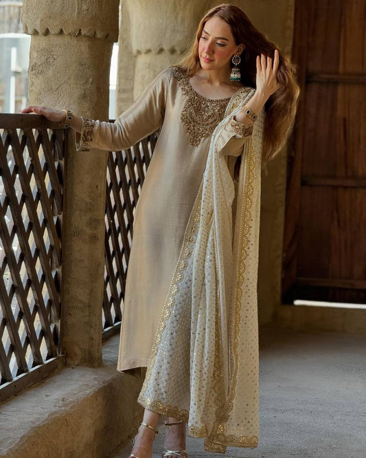 Stunning Sequence Work Off White Color Salwar Suit