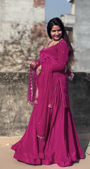 Outstanding Embroidery Work Pink Color Top With Lehenga Choli