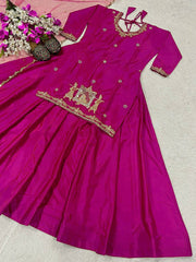 Outstanding Embroidery Work Pink Color Top With Lehenga Choli