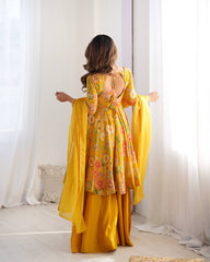 Unique Digital Print Yellow Color Palazzo Suit