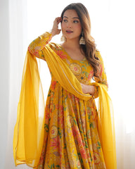 Unique Digital Print Yellow Color Palazzo Suit