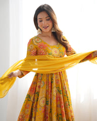 Unique Digital Print Yellow Color Palazzo Suit