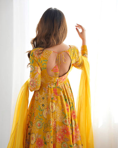 Unique Digital Print Yellow Color Palazzo Suit