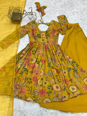 Unique Digital Print Yellow Color Palazzo Suit