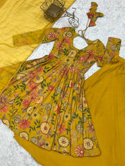 Unique Digital Print Yellow Color Palazzo Suit